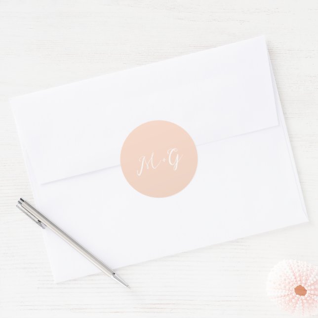 Bold Script Peach Elegant Wedding Classic Round Sticker (Envelope)