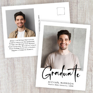 Bold Script Photo Graduation Announcement Postcard