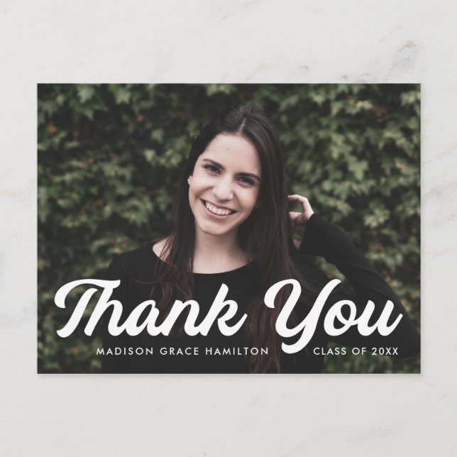 Bold Script Photo Graduation Thank You Postcard (Front)