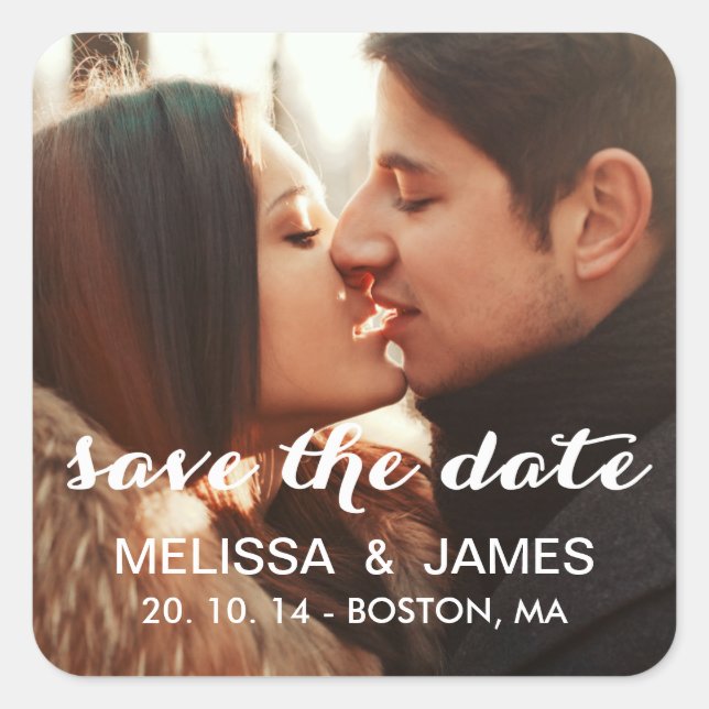 Bold Script | Photo Save the Date Sticker (Front)