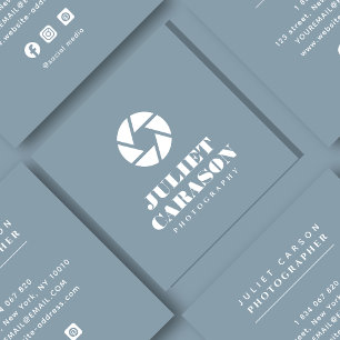  Bold Script Photography Dusty Blue  Square Business Card