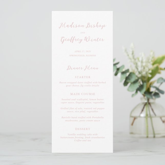 Bold Script Pink Elegant Wedding Menu (Standing Front)