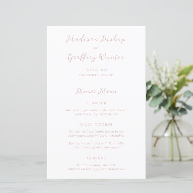 Bold Script Pink Elegant Wedding Menu (Standing Front)