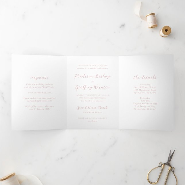 Bold Script Pink Elegant Wedding Tri-Fold Invitation (Inside)