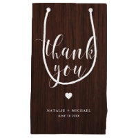 Bold Script Rustic Wood Pattern Thank You Gift Bag