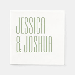 Bold Script Sage Typography White Modern Wedding Napkin