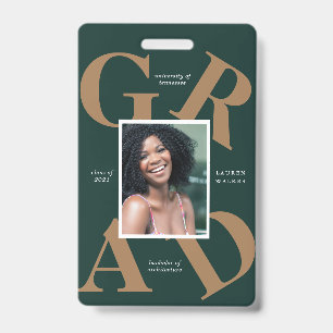 bold script school colours graduate announcement ID badge