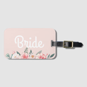 Bold script simple floral modern simple bride luggage tag