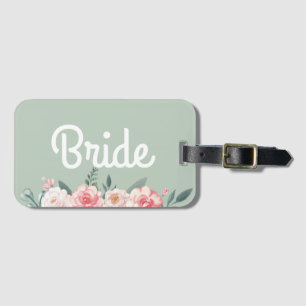 Bold script simple floral modern simple bride luggage tag