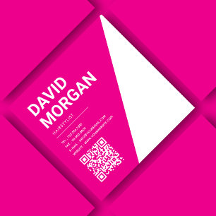 Bold Script Typography Hot Pink Qr Code Square Business Card