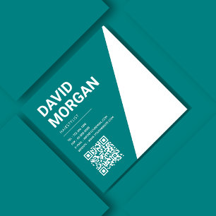Bold Script Typography Qr Code Teal Square Business Card