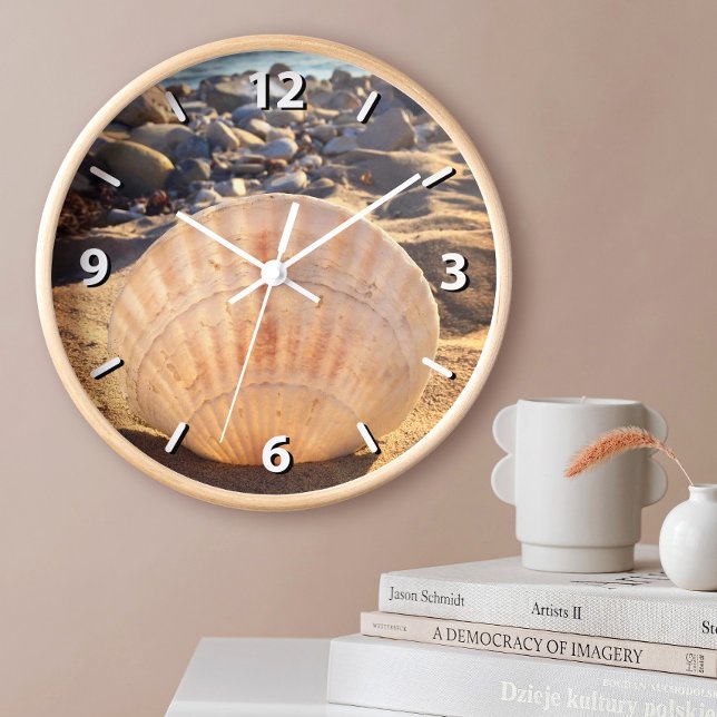 Bold Seashell on California Sandy Beach Photo Large Clock (Creator Uploaded)