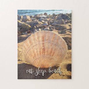 Bold Seashell Photo Stylish Eat Sleep Beach Script Jigsaw Puzzle