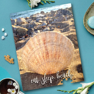 Bold Seashell Photo Stylish Eat Sleep Beach Script Jigsaw Puzzle