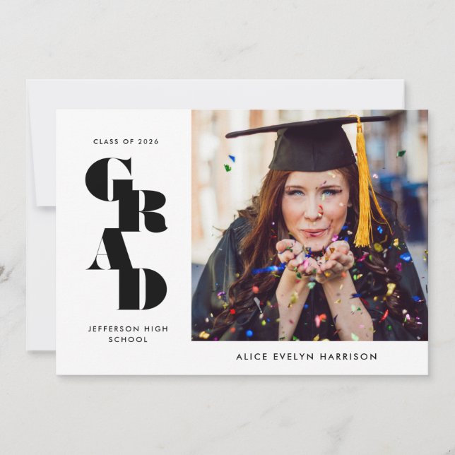Bold Serif Single Photo Graduation Announcement (Front)