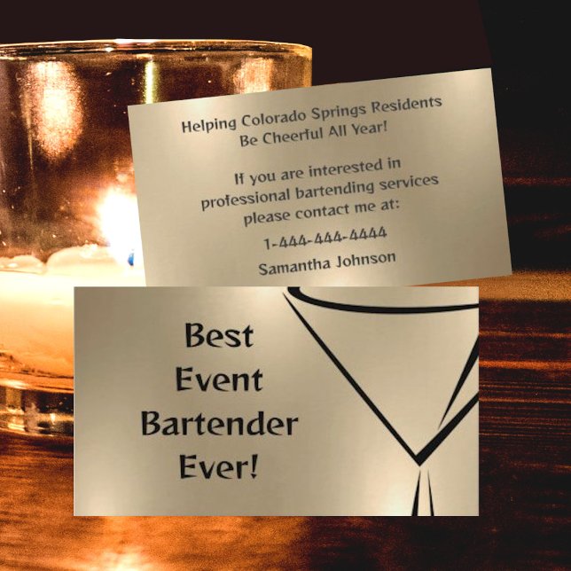 Bold Shiny Gold Event Bartender Business Card (Creator Uploaded)