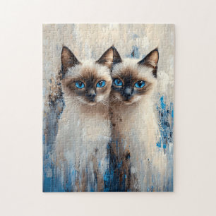 Bold Siamese Cats Painting Jigsaw Puzzle