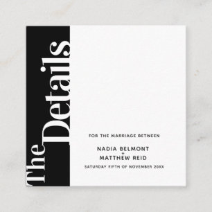 Bold side text black white square wedding details enclosure card