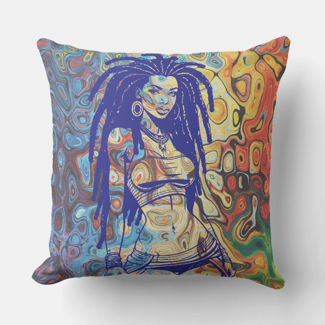 Bold silhouette of a woman with dreadlocks. cushion (Front)