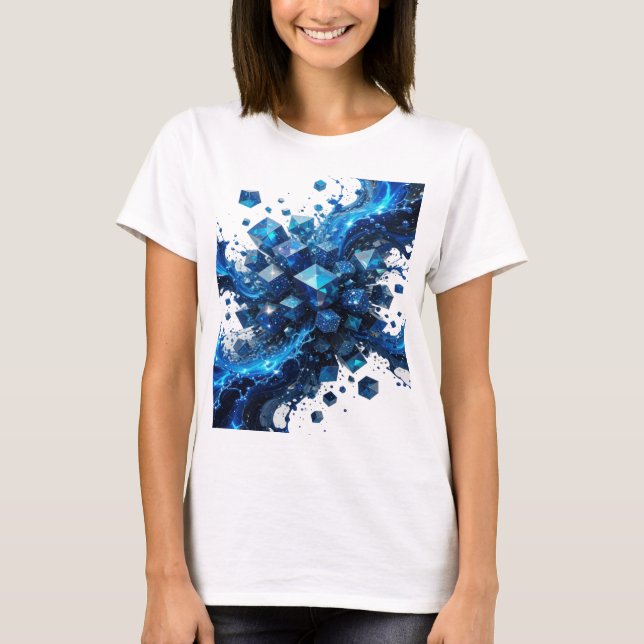 Bold Silver BLUE CRYSTAL CUBE EXPLOSION T-Shirt (Front)