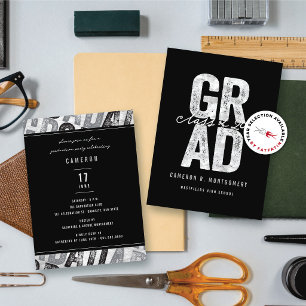 Bold Silver GRAD Stylish Graduation Party Invite