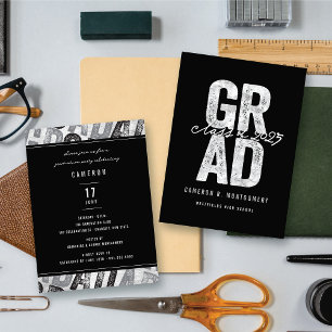 Bold Silver GRAD Stylish Graduation Party Invite