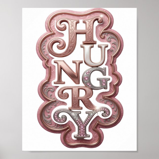 Bold Silver HUNGRY Quote Design Poster (Front)