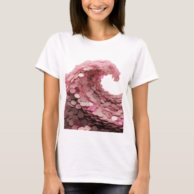 Bold Silver PINK COIN WAVE Modern Design T-Shirt (Front)