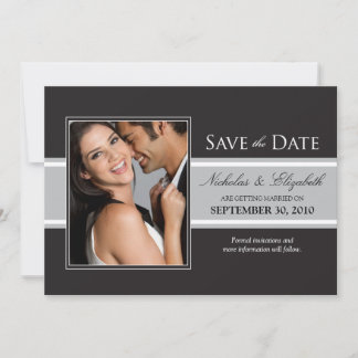 Bold Silver Stripe Save the Date Announcement