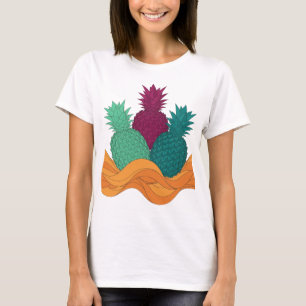 Bold Silver THREE PINEAPPLES Artistic Motif T-Shirt