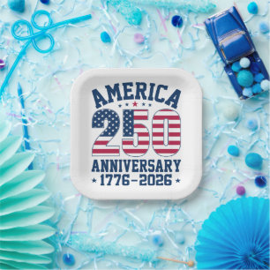 Bold Simple America 250 Anniversary Red and Blue Paper Plate