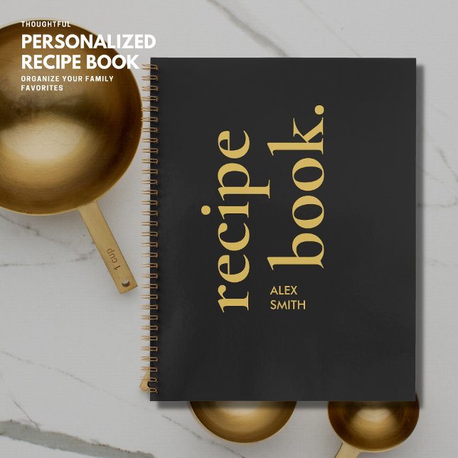 Bold Simple Black and Gold Monogram Blank Recipe Notebook (Creator Uploaded)