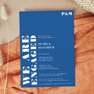 Bold simple blue wedding engagement party invitation
