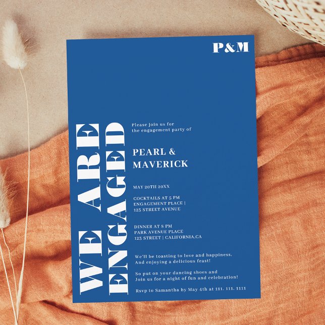 Bold simple blue wedding engagement party invitation (Bold simple blue wedding engagement party invitation)