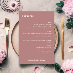 Bold Simple Dusty Rose Simple Custom Wedding Menu