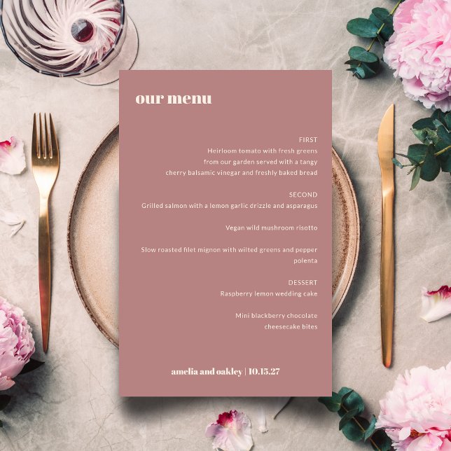 Bold Simple Dusty Rose Simple Custom Wedding Menu (Creator Uploaded)