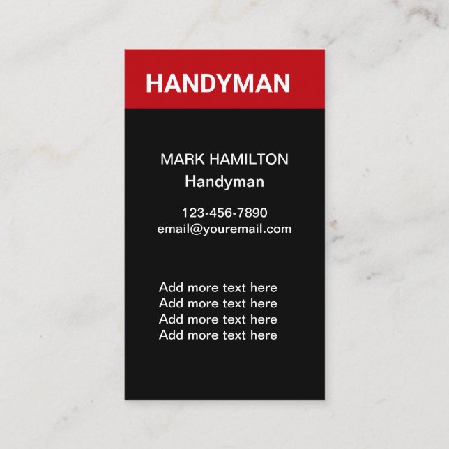 Bold Simple Handyman Business Cards Vertical (Front)