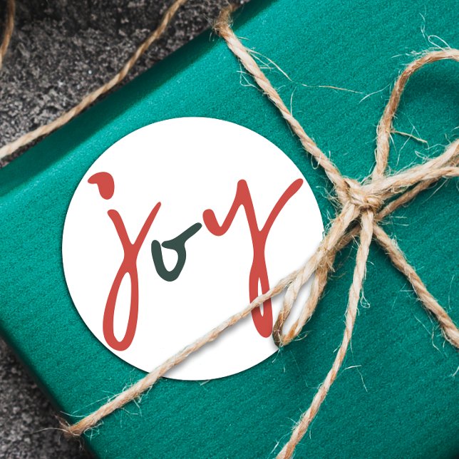 Bold Simple Joy Red Green Classic Round Sticker (Creator Uploaded)