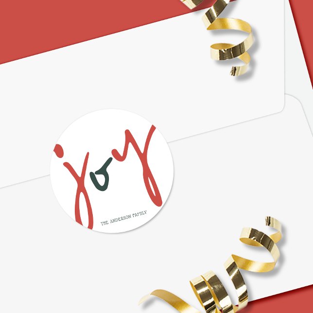 Bold Simple Joy Red Green Classic Round Sticker (Creator Uploaded)