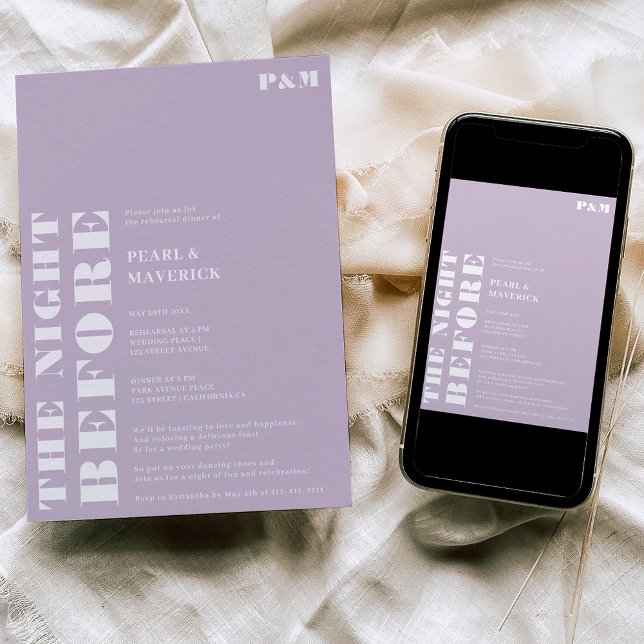 Bold simple lavender wedding rehearsal dinner invitation (Creator Uploaded)