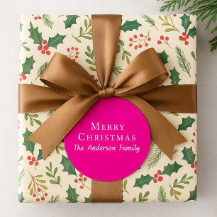 Bold Simple Modern Elegant Pink Christmas Classic Round Sticker