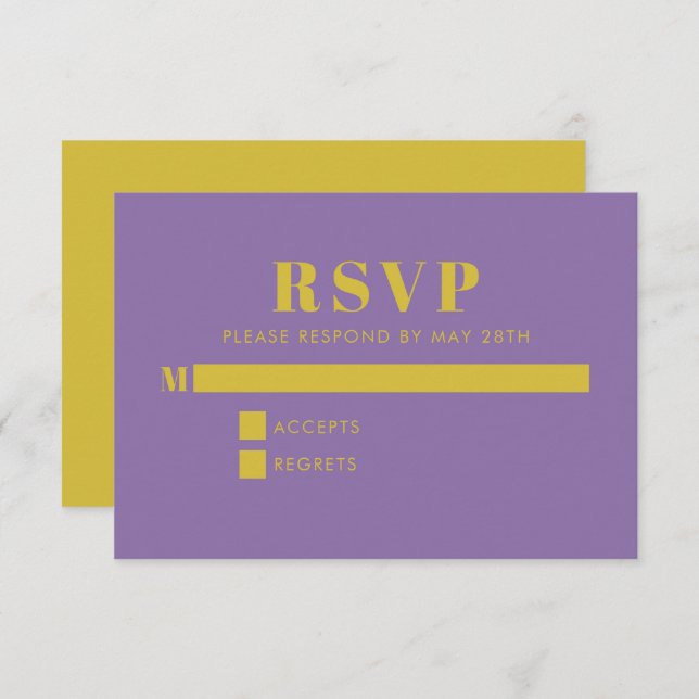 Bold Simple Purple and Yellow Modern Wedding  RSVP Card (Front/Back)