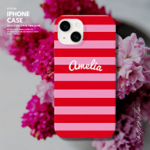 Bold Simple Retro Stripe Red and Pink Personalised