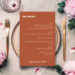 Bold Simple Rust Fall Simple Custom Wedding Menu<br><div class="desc">Cute Bold Minimalist Rust Fall Retro Simple Custom Wedding Menu</div>