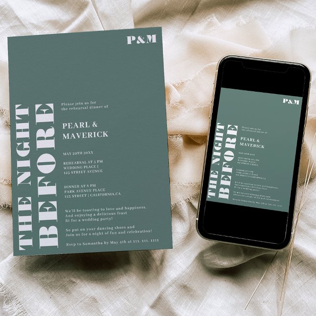 Bold simple sage green wedding rehearsal dinner invitation (Creator Uploaded)