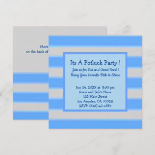 Bold Simple Stripes Blue Potluck Party Invitation
