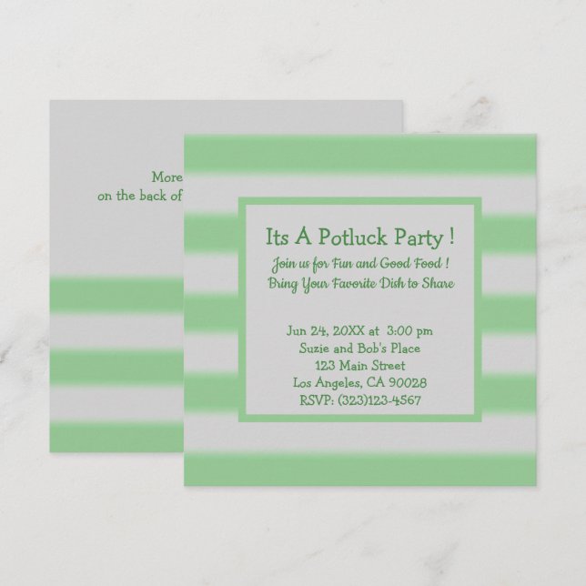 Bold Simple Stripes Green Potluck Party Invitation (Front/Back)