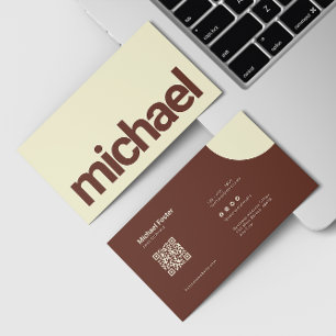 Bold Simplicity Brown & Cream Scannable Qrcode Business Card
