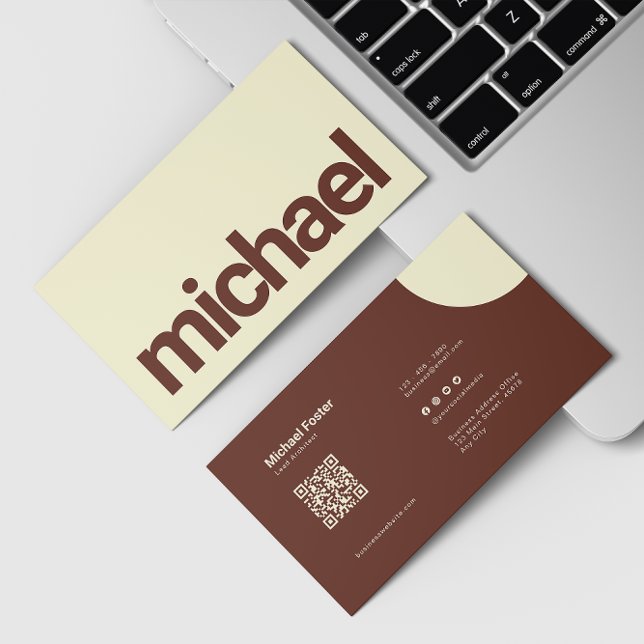 Bold Simplicity Brown & Cream Scannable Qrcode Business Card (Creator Uploaded)