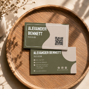 Bold Simplicity Green & Cream Scannable Qrcode Business Card
